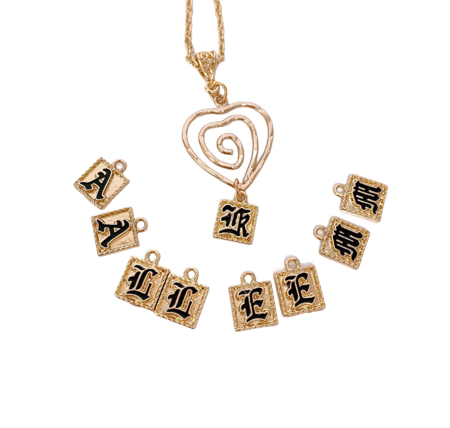 Old English Letter Charms Piko Heart Necklace