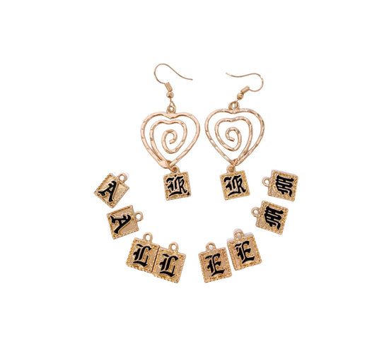 Old English Letter Charms Piko Heart Earring