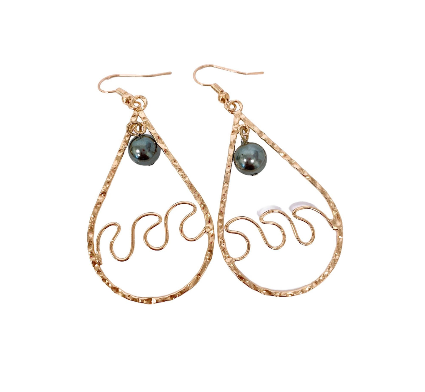 Triple Wave Teardrop Earrings: Hamilton Gold Earring with  Shell Pearls