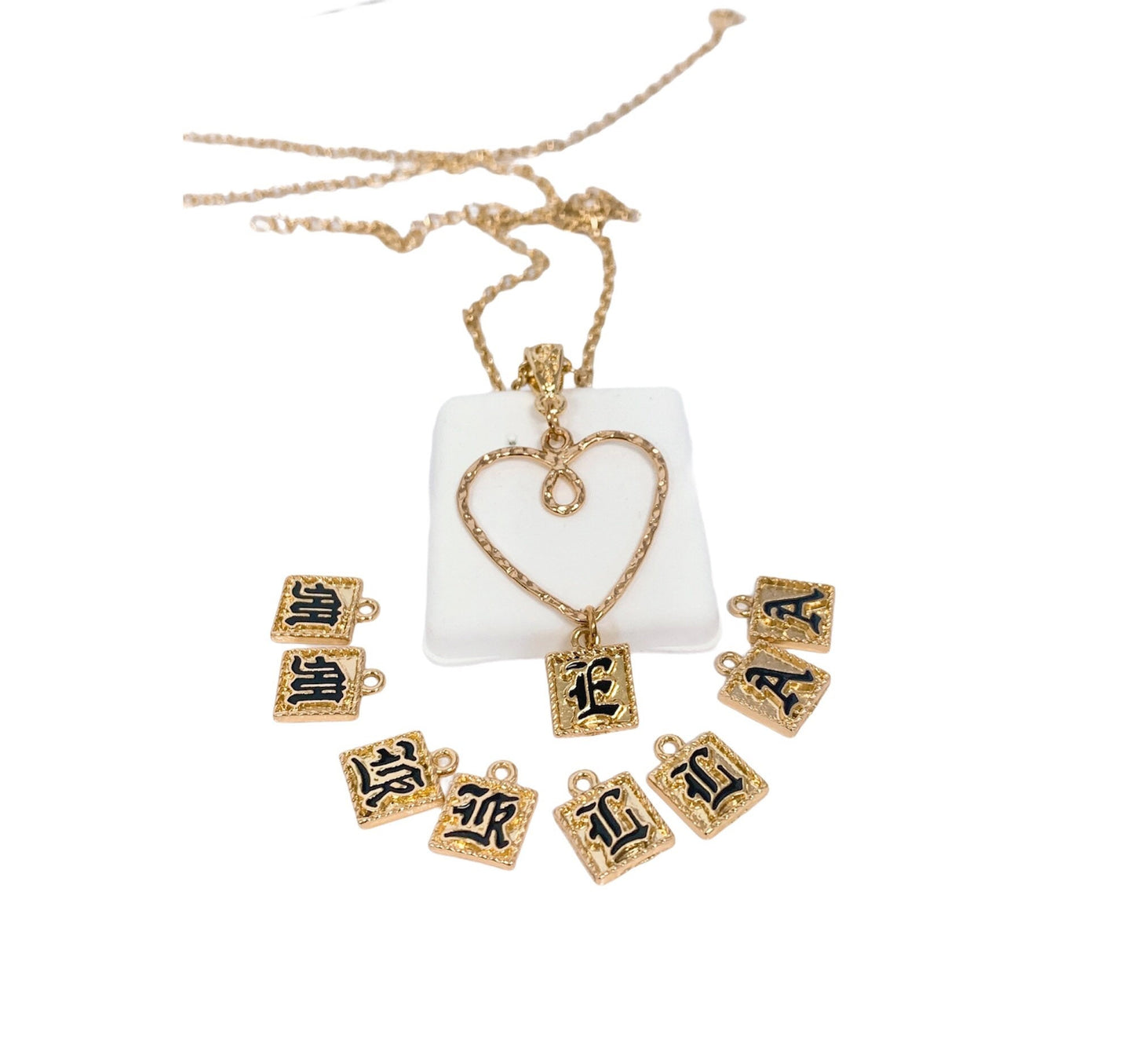 Old English Letter Charms Heart Earring