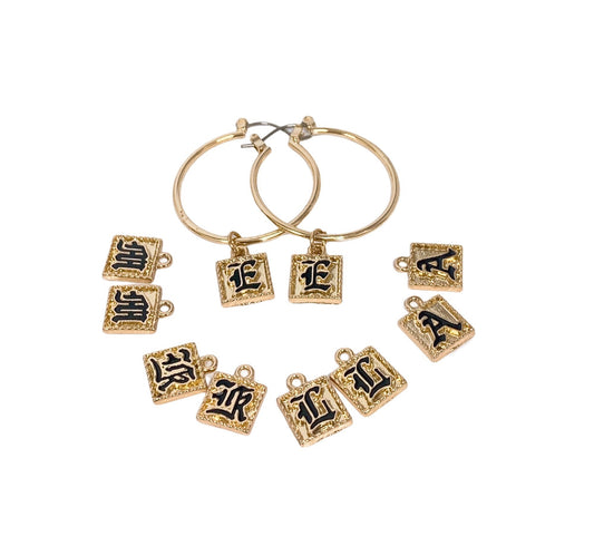 Old English Letter Charms Big Hoop Earring