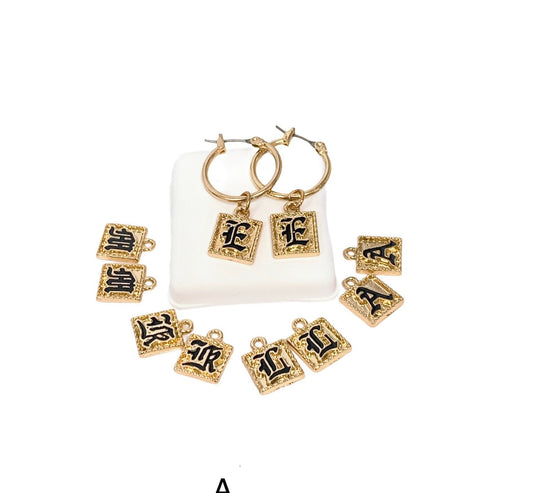 Old English Letter Charms Small Hoop Earring