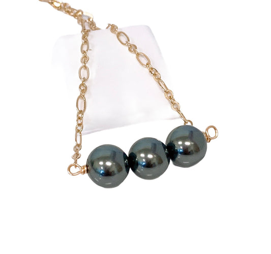 Triple 12mm Shell Pearl: Hamilton Gold Necklace with Shell Pearls