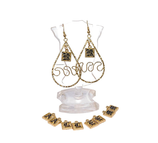 Old English Letter Charms Triple Wave Teardrop Earring