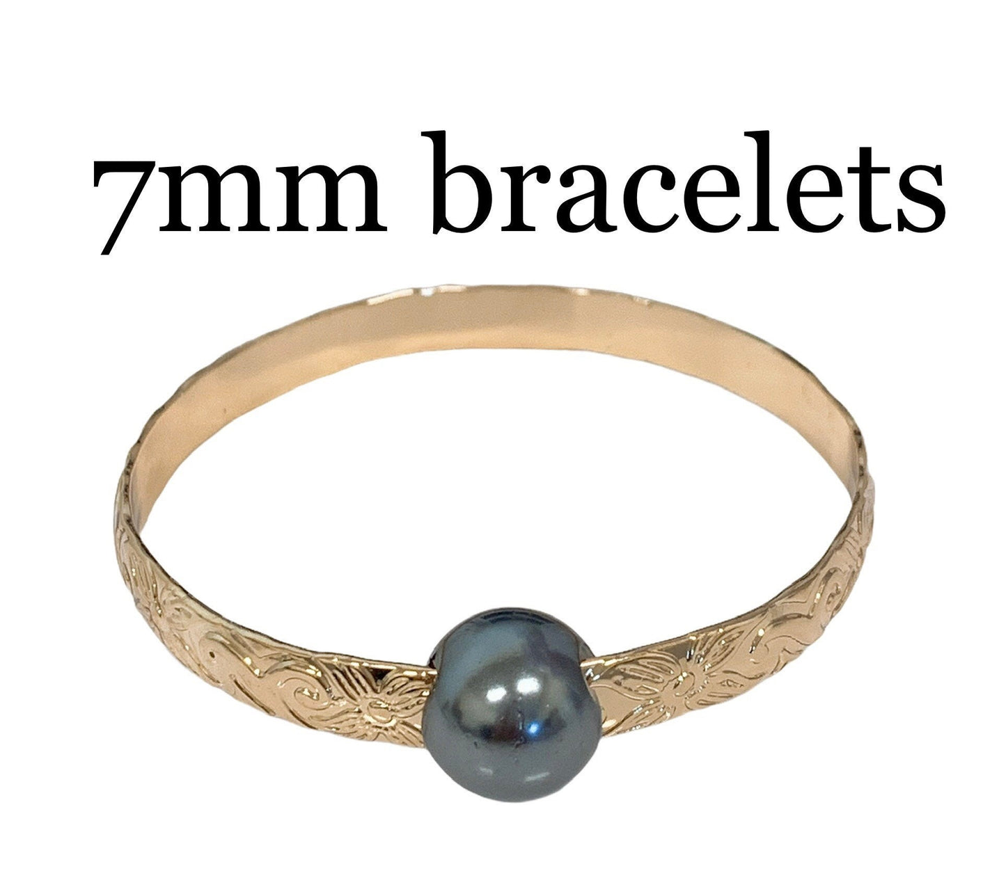 7mm Hawaiian Floating Gray Black Pearl Hamilton Gold Bracelet