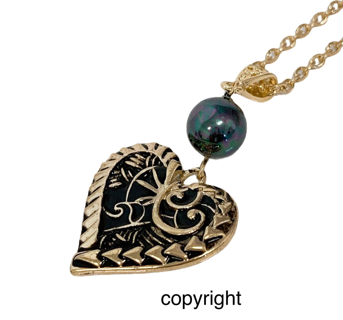 Heart Tribal Black Enamel Design : Hamilton Gold Earring with  Shell Pearls