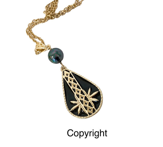 Tribal Black Enamel Design : Hamilton Gold Necklace with Shell Pearls