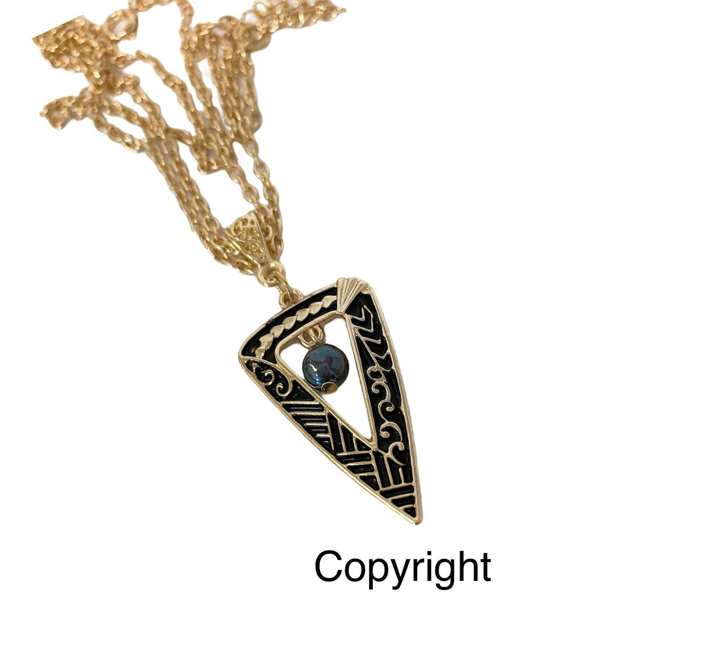 Tribal Black Enamel Triangle : Hamilton Gold Earring with Shell Pearls