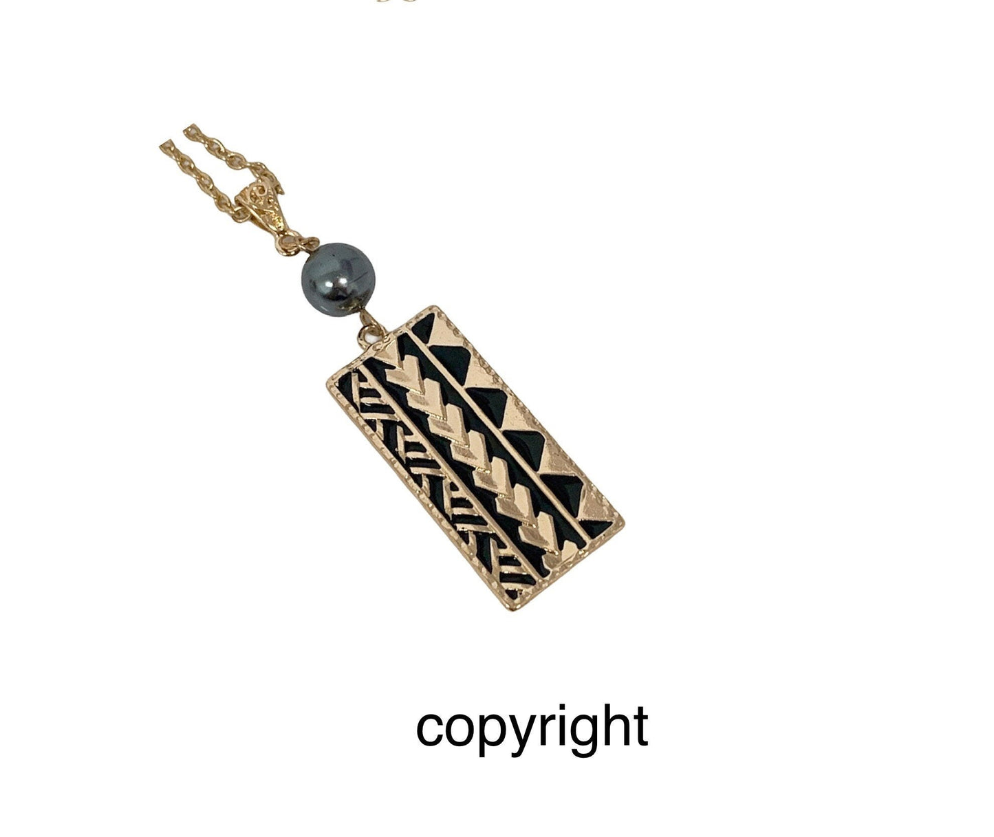 Mauna Kea Black Tribal Rectangle: Hamilton Gold Necklace with Shell Pearls