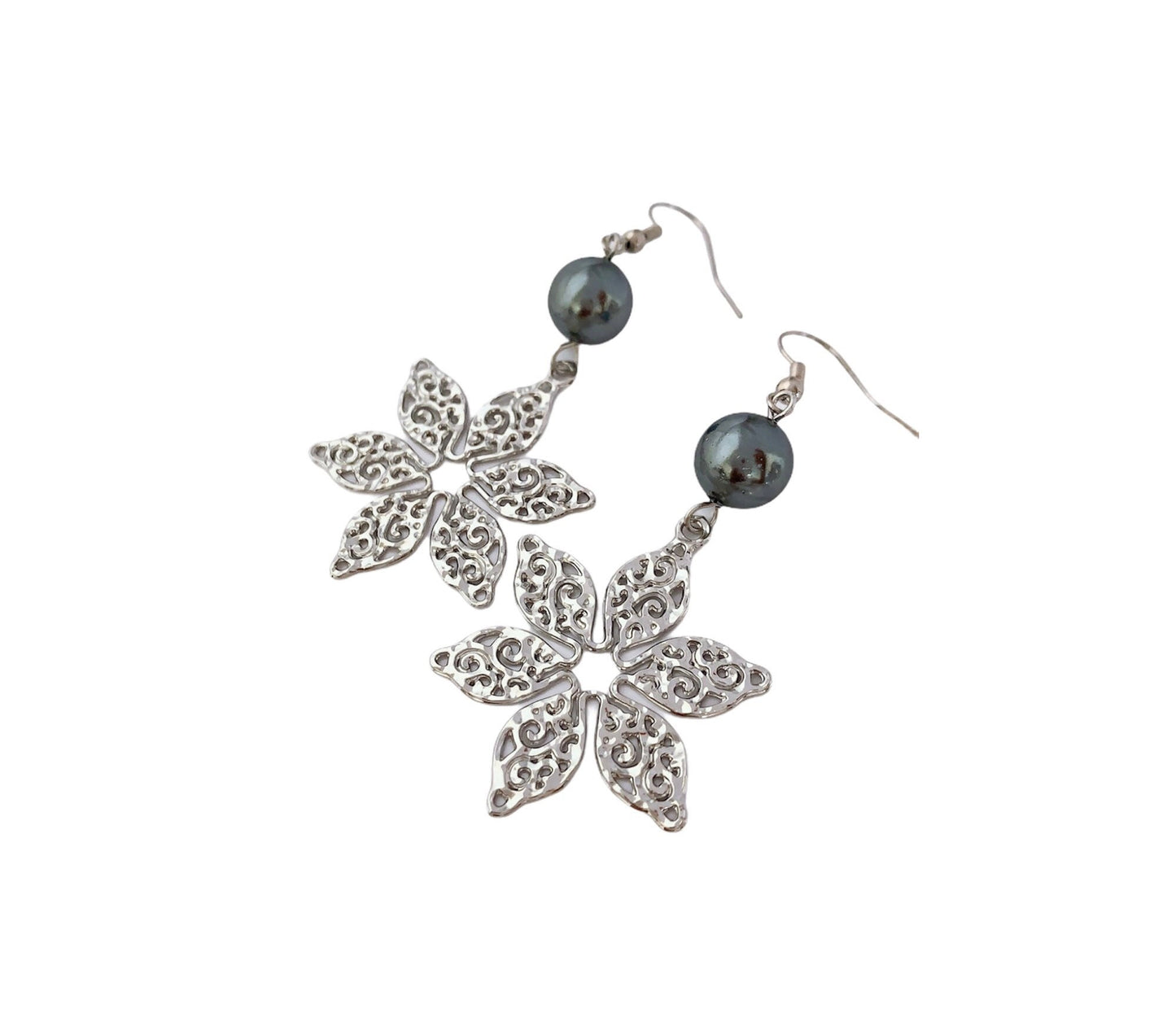 Spiral Tropical Silver Flower: Hamilton Silver Earring with  Shell Pearls