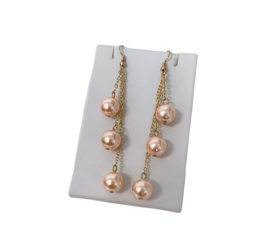 Triple drop: Hamilton Gold Earring with  Pink Shell Pearls