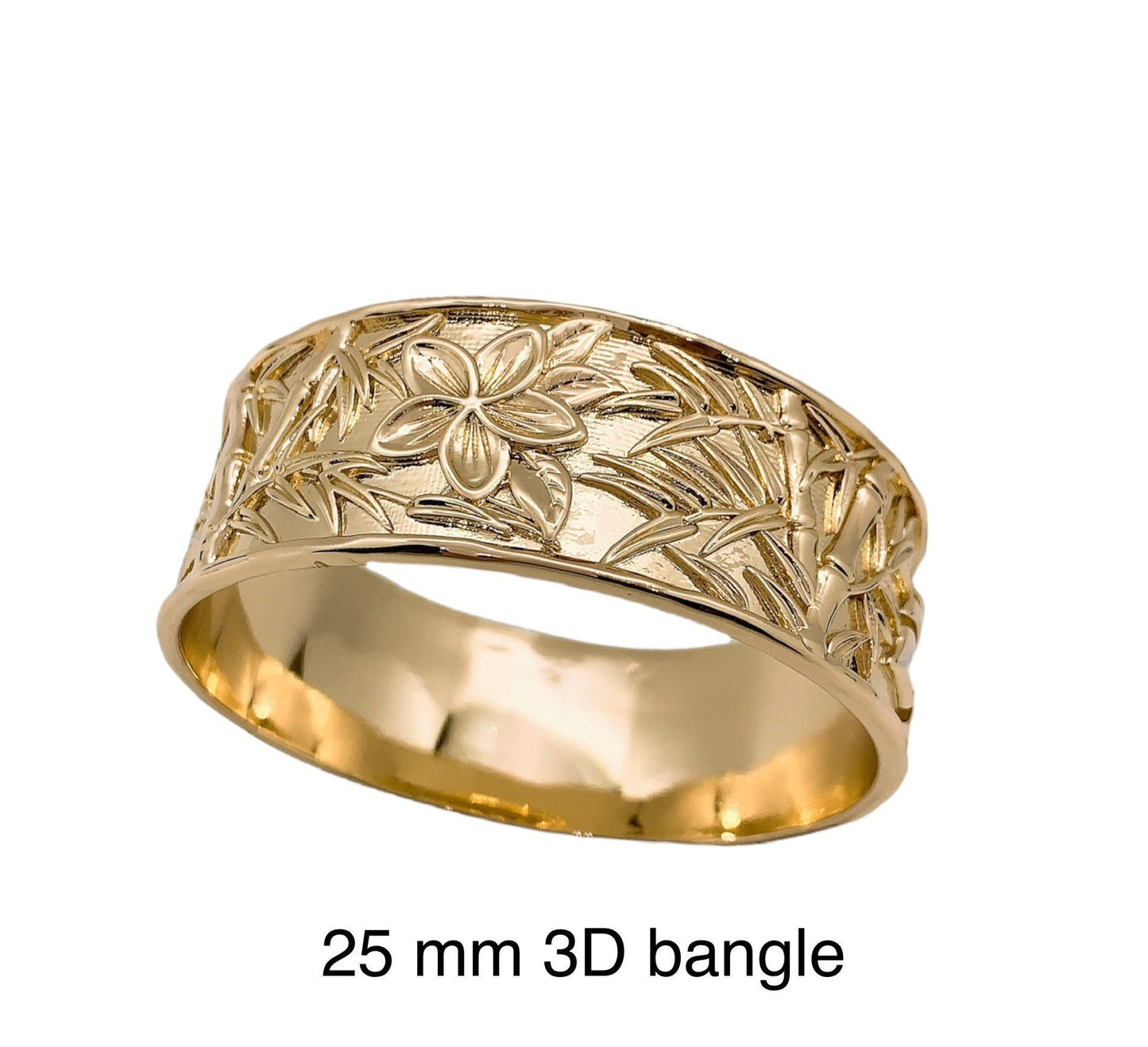 25MM Hawaiian 3D Bamboo Monstera Leaf Plumeria Hibiscus Flower Hamilton Gold Bracelet