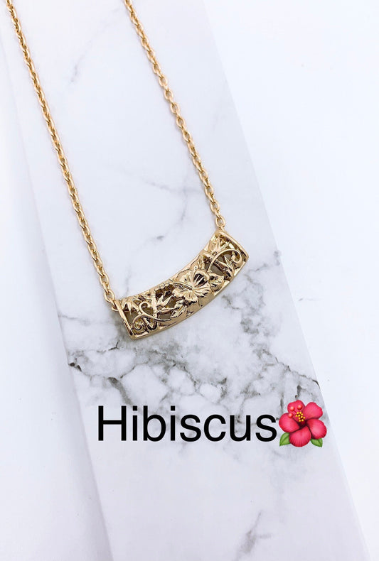 Hawaiian Hibiscus Flower Bamboo Necklace with Chain : Hamilton Gold