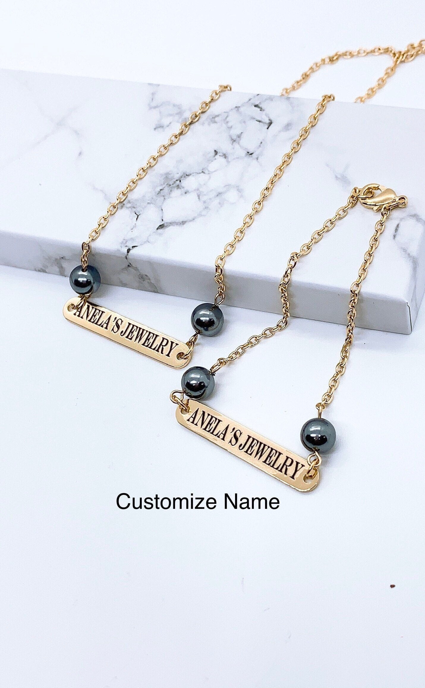 Customize Name Plate Necklace and Bracelet Personalized: Hamilton Gold