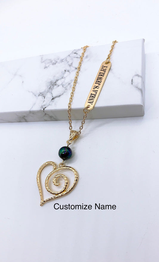 Heart Customize Name Plate Necklace Personalized : Hamilton Gold