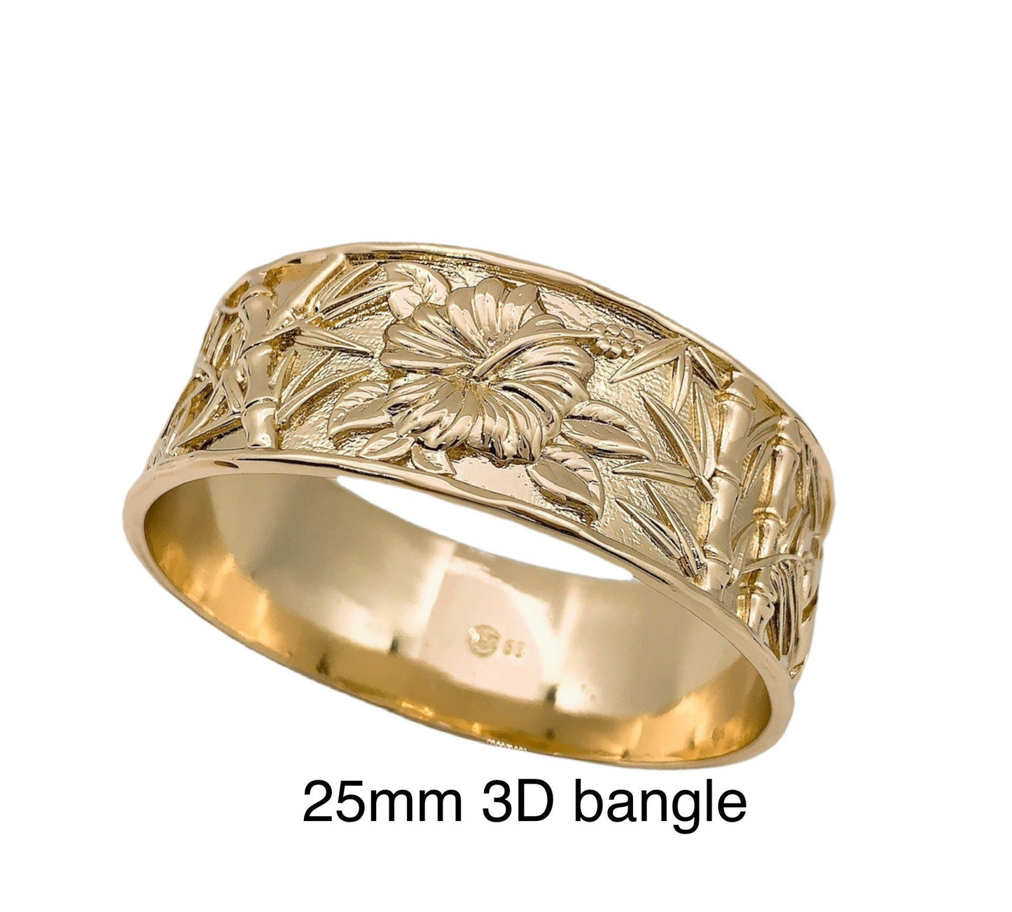 25MM Hawaiian 3D Bamboo Monstera Leaf Plumeria Hibiscus Flower Hamilton Gold Bracelet