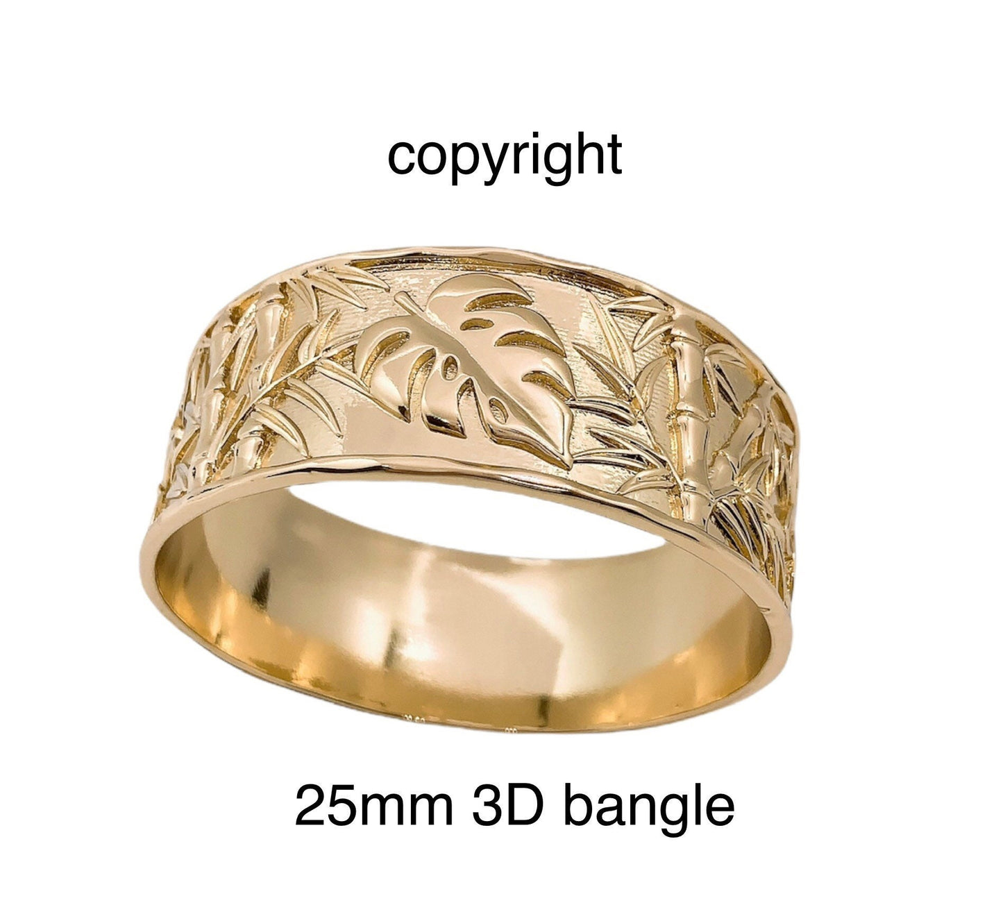 25MM Hawaiian 3D Bamboo Monstera Leaf Plumeria Hibiscus Flower Hamilton Gold Bracelet