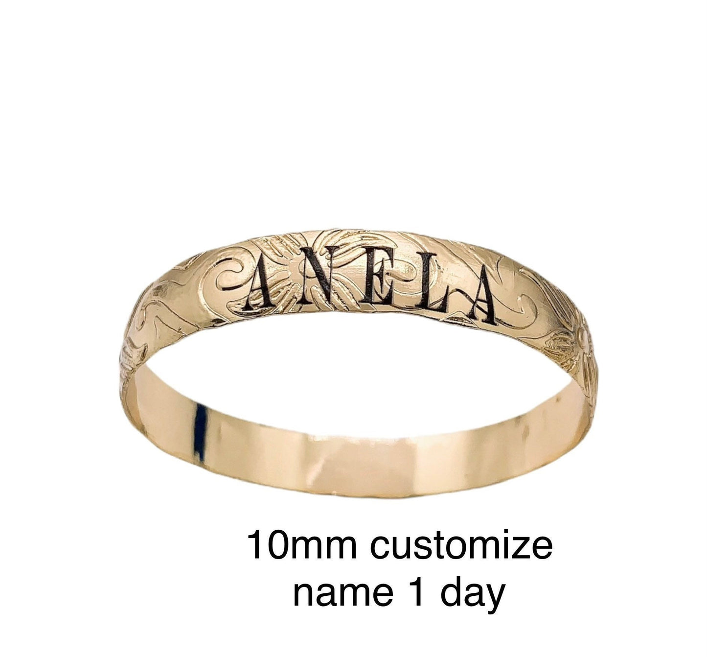 Customize Name 10MM Hawaiian Hamilton Gold Bangle and Necklace set