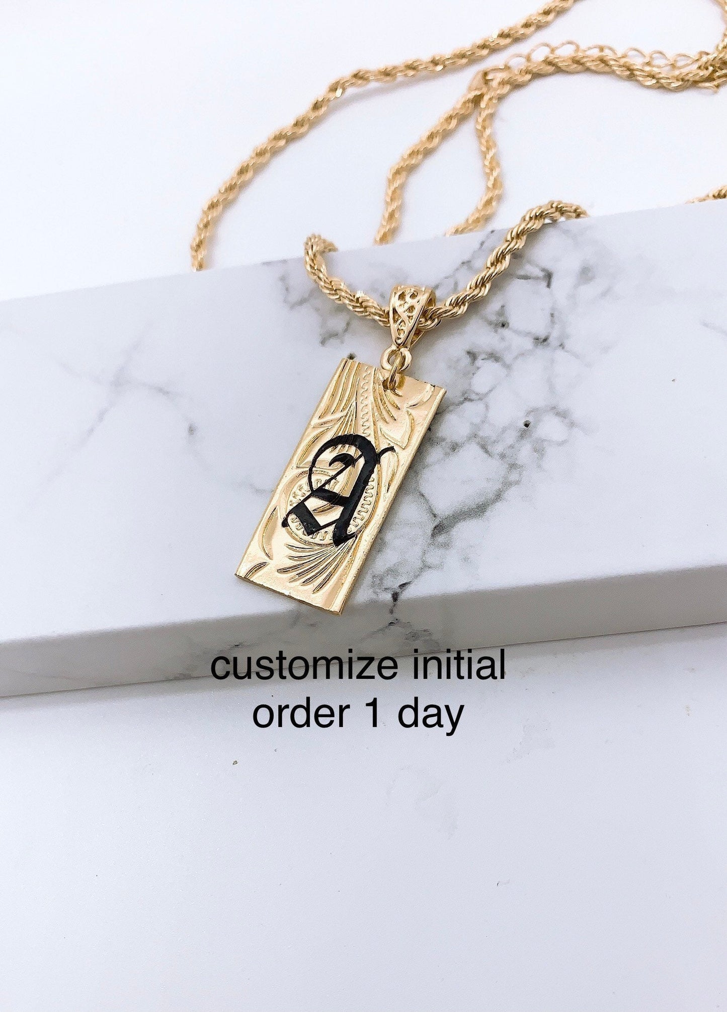 15mm Hawaiian Jewelry Background Personalized Customize Initial Plate Necklace with Rope Chain: Hamilton Gold