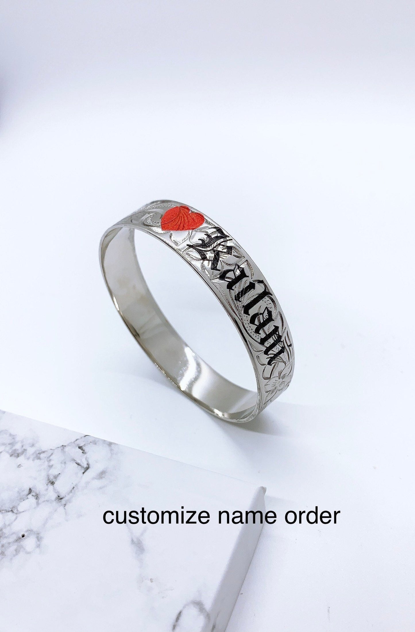 Customize Name 15MM Hawaiian Hamilton Silver Color Bangle