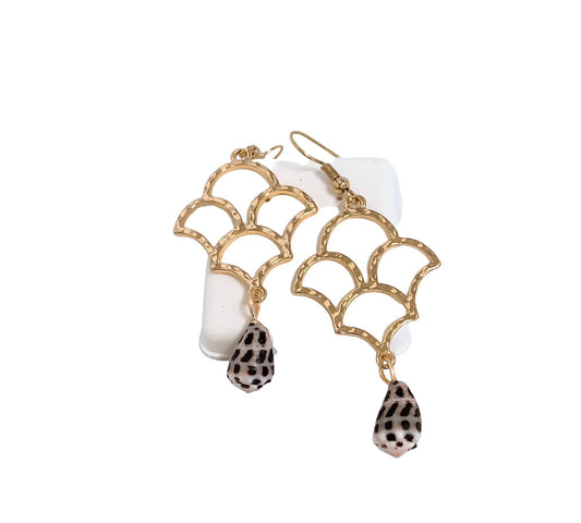 Hebrew come shell earring with Hamilton gold earring