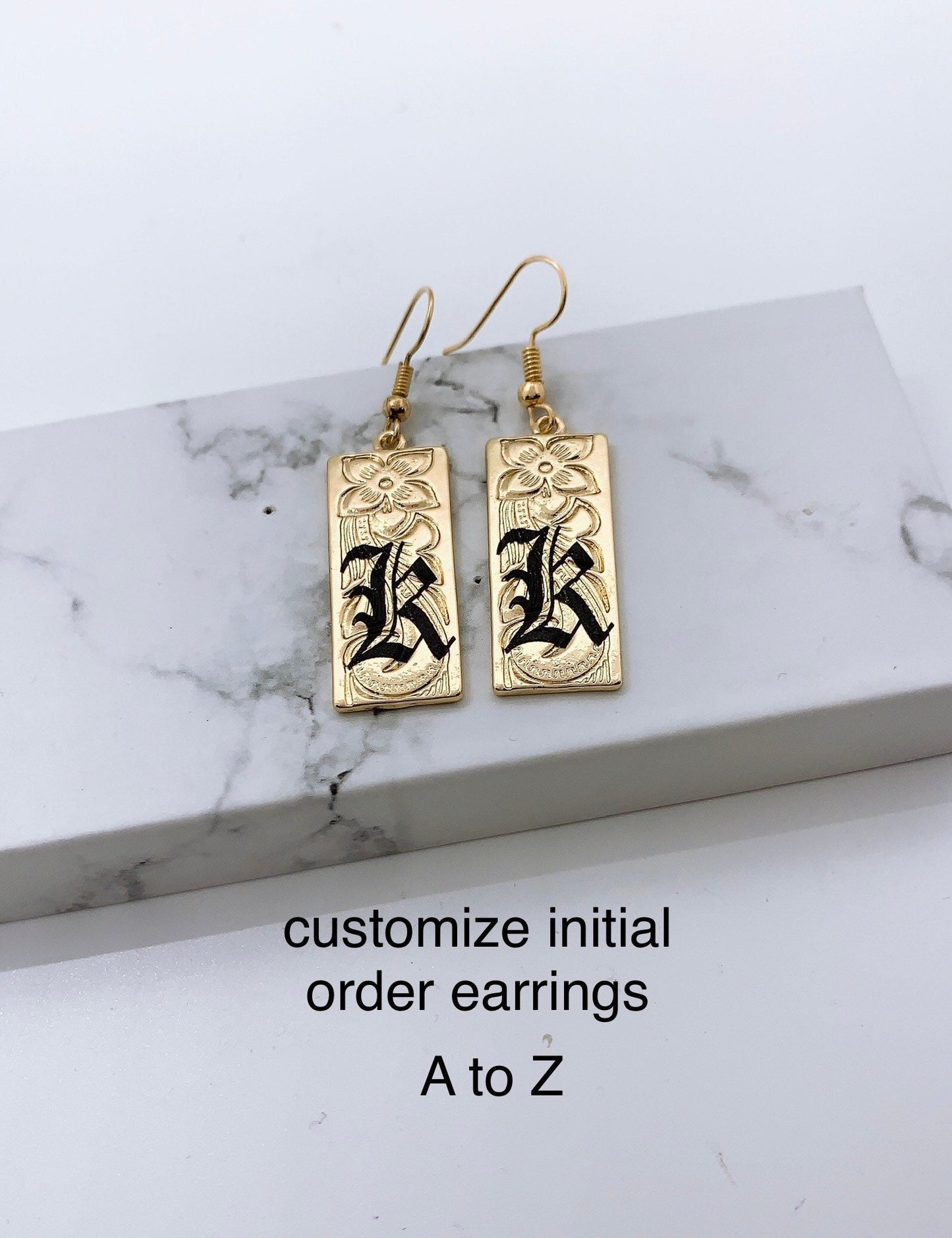 15mm Hawaiian Jewelry Background Personalized Customize Initial Plate Earring Hamilton Gold