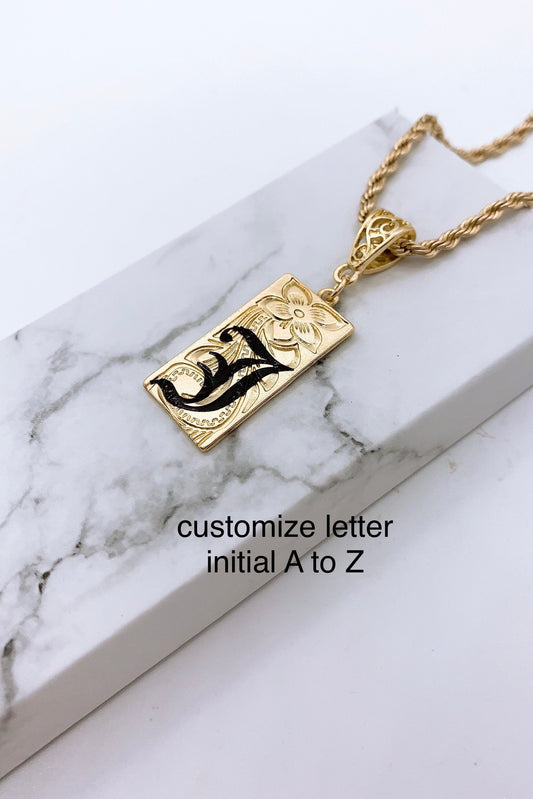 15mm Hawaiian Jewelry Background Personalized Customize Initial Plate Necklace with Rope Chain: Hamilton Gold