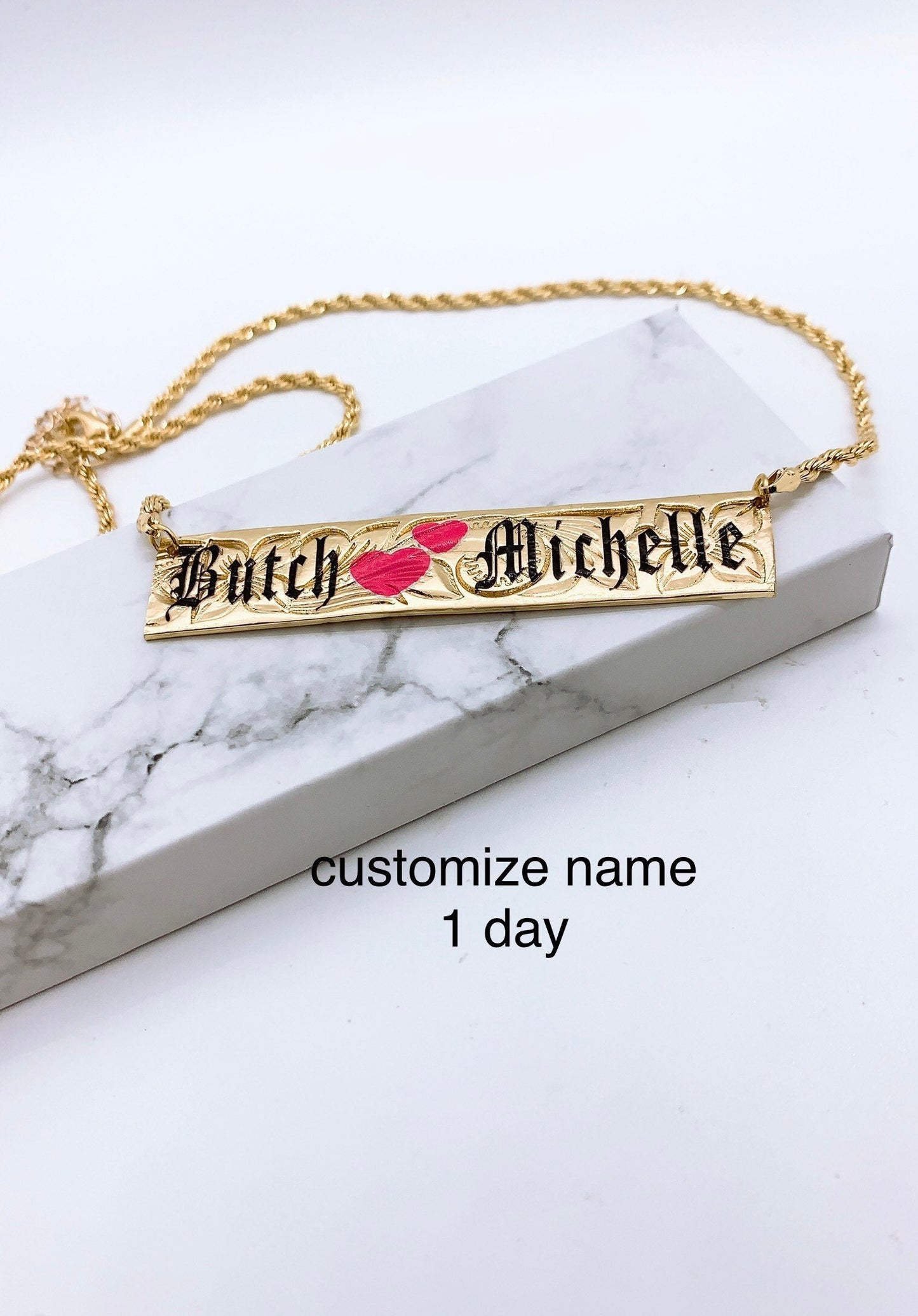 15mm Hawaiian Jewelry Flower Background Personalized Customize Name Plate Necklace Rope Chain Hamilton Gold