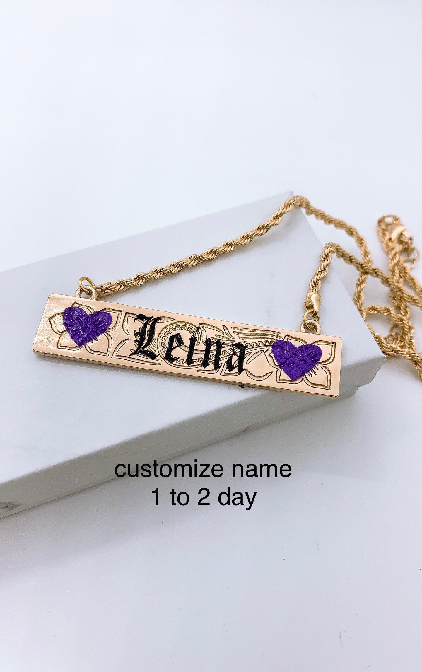 Customize Name Set  15MM Hawaiian Hamilton Gold Bangle and Necklace Set (18in Rope Chain with 3in Extension)