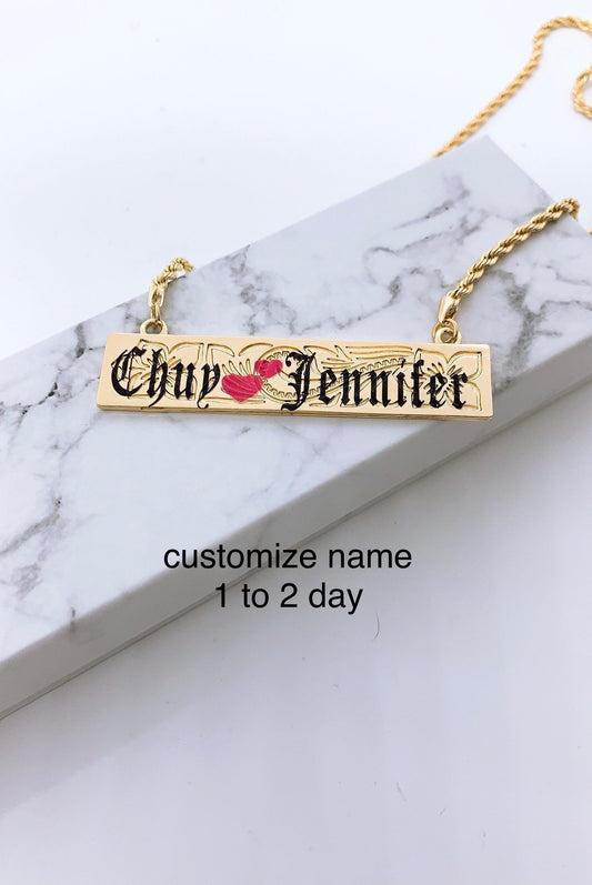 15mm Hawaiian Jewelry Flower Background Personalized Customize Name Plate Necklace Rope Chain Hamilton Gold