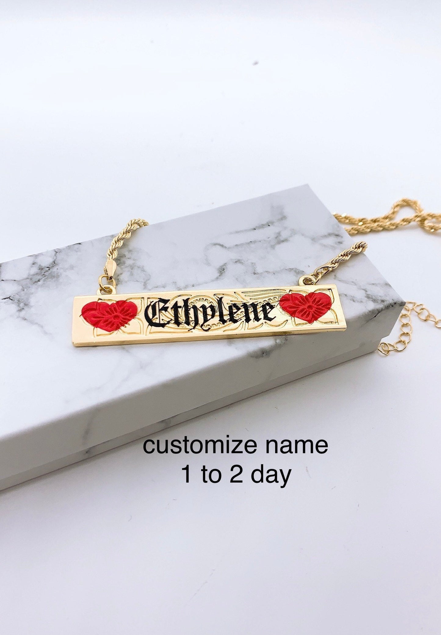 Customize Name 15MM Hawaiian Hamilton Gold Bangle and Necklace Set (18in Rope Chain with 3in Extension)