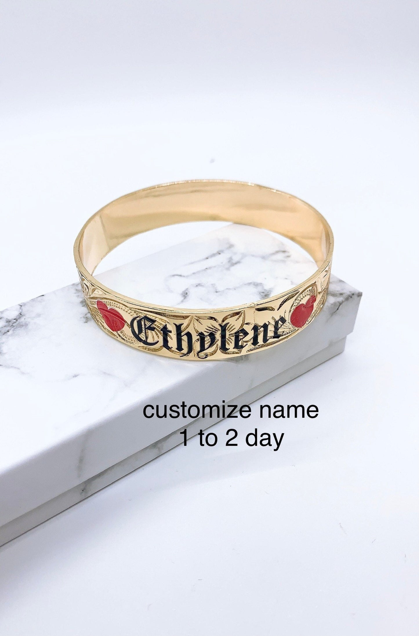 Customize Name 15MM Hawaiian Hamilton Gold Bangle and Necklace Set (18in Rope Chain with 3in Extension)